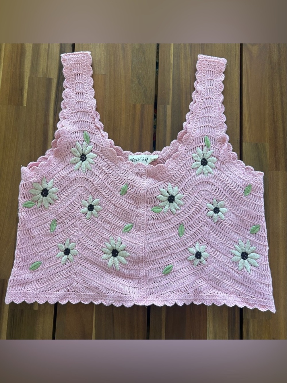 Pink Crochet Floral Crop Tank Top by New In